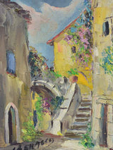 Small vintage French painting of a Provencal village 8¾" x 10¼"