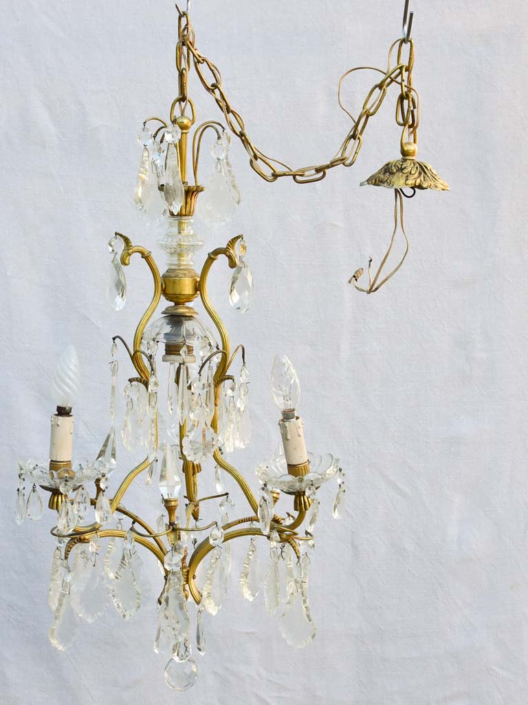 Bronze Frame Italian Demi-Crystal Chandelier