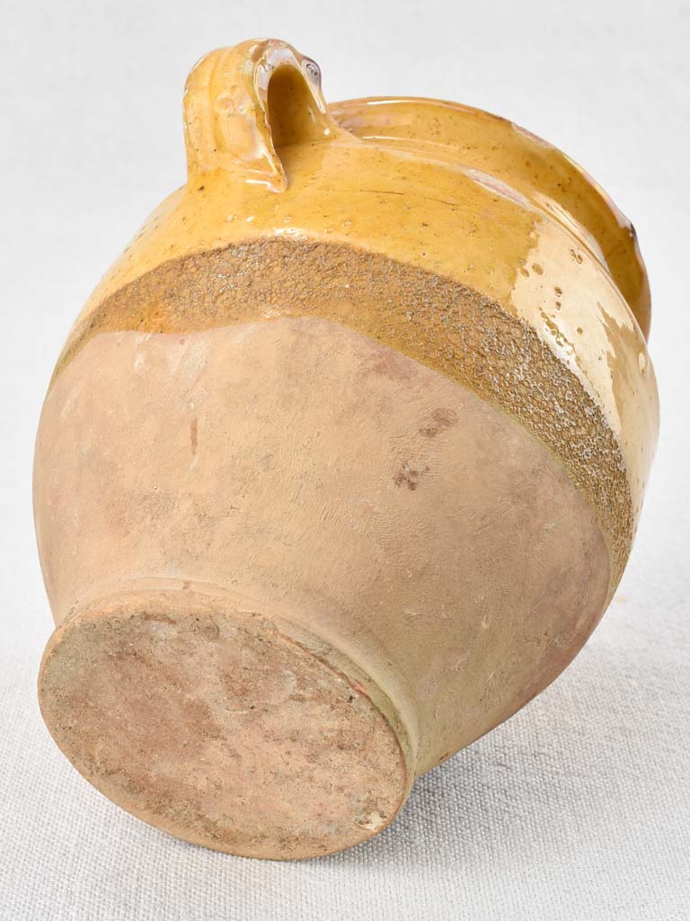 Small antique French confit pot with yellow glaze 6"