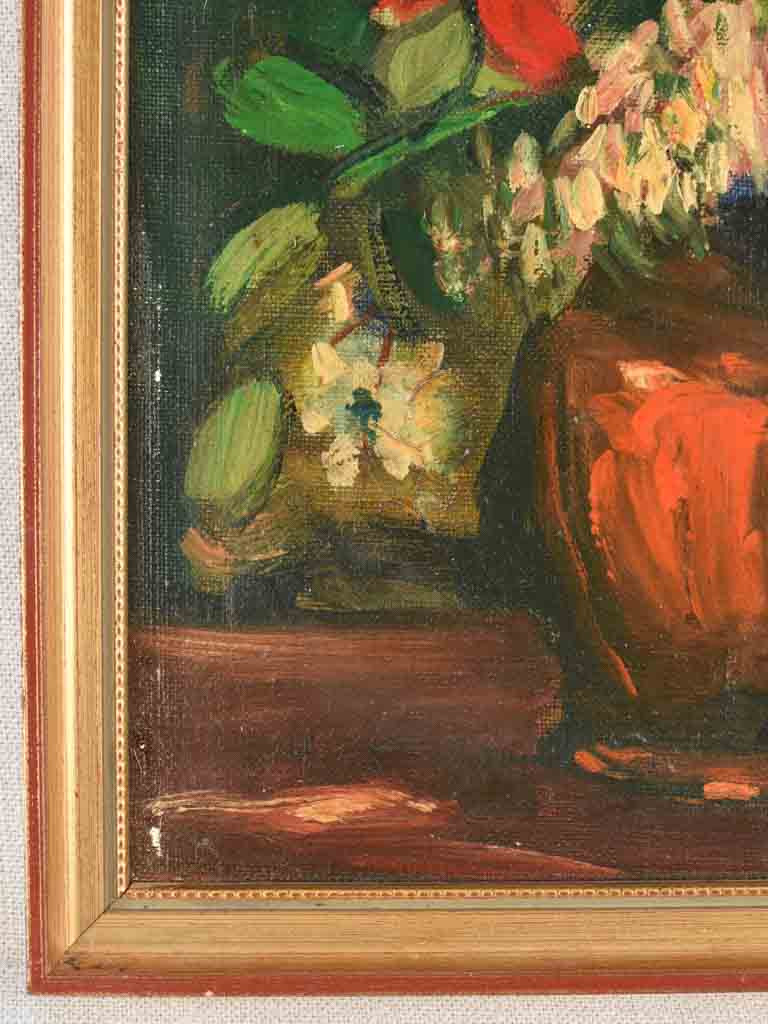 Vintage floral still life w/ red flowers 13¾" x 10¼"