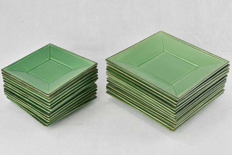 Set of of 24 square plates with green glaze 7½" & 9¾"