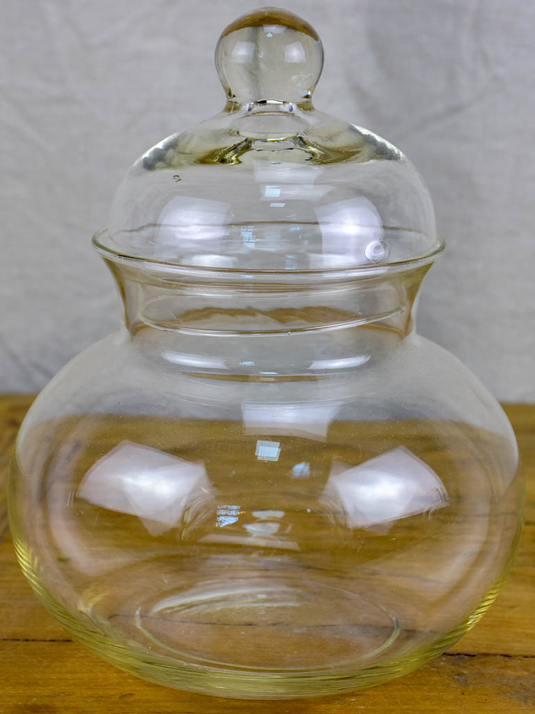 Antique French hand blown glass lolly jar with lid Chez Pluie
