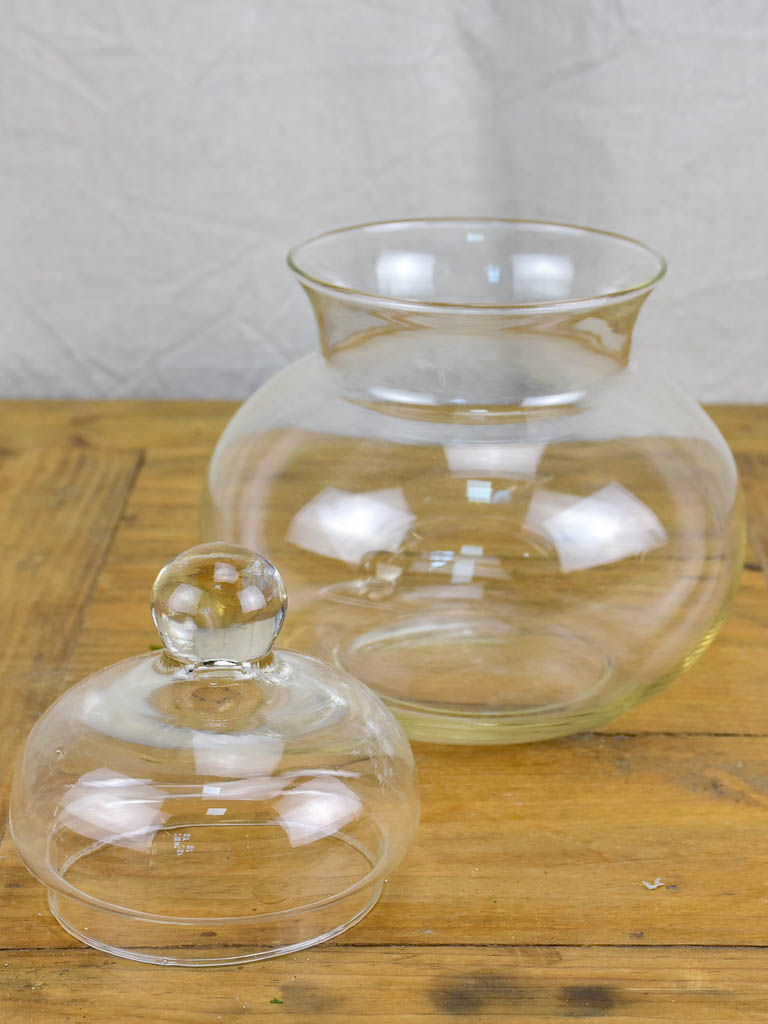 Antique French hand blown glass lolly jar with lid