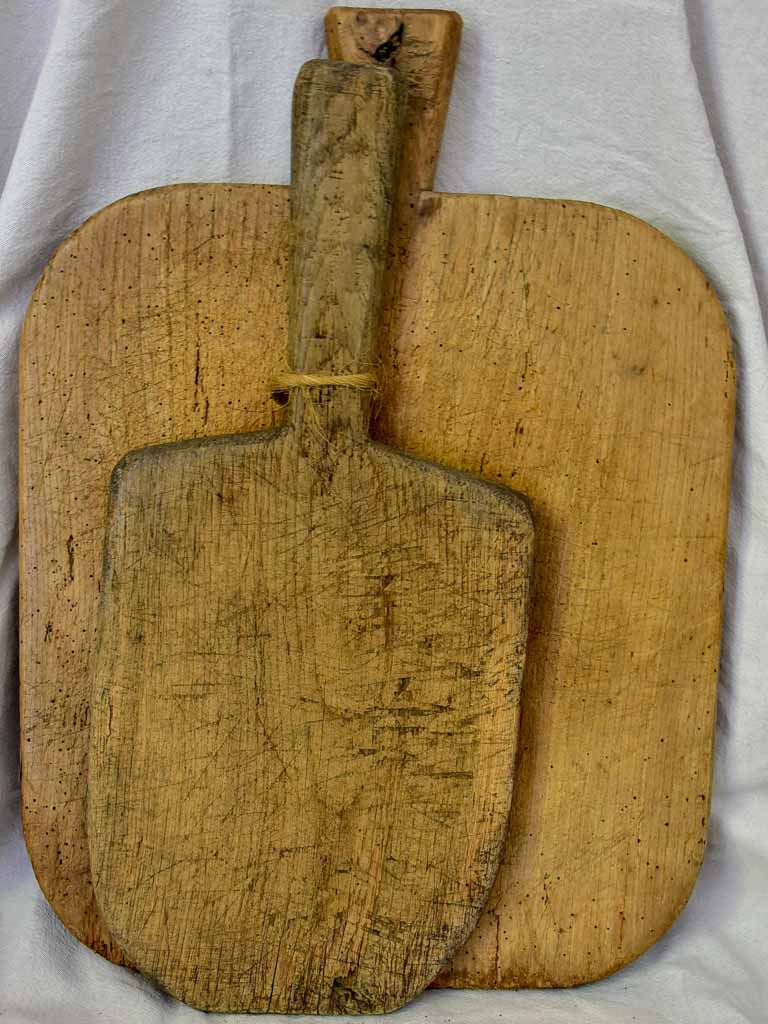 Rustic antique French cutting board with extra long handle 22½" x 9¾"
