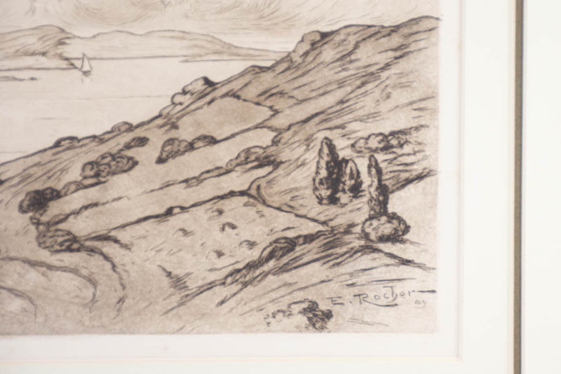 Classic Rocher Signed Landscape Drawing