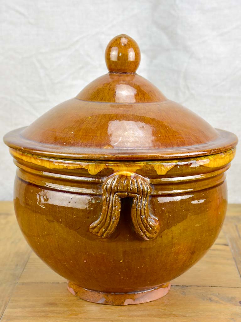 Antique French soup tureen with brown glaze