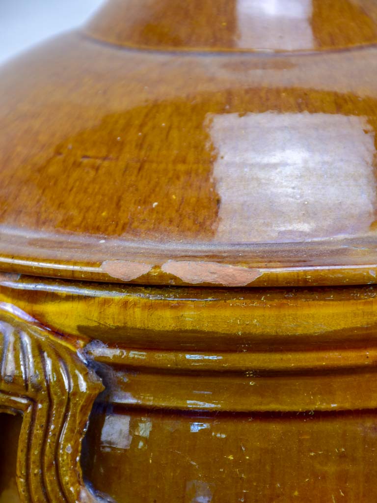 Antique French soup tureen with brown glaze