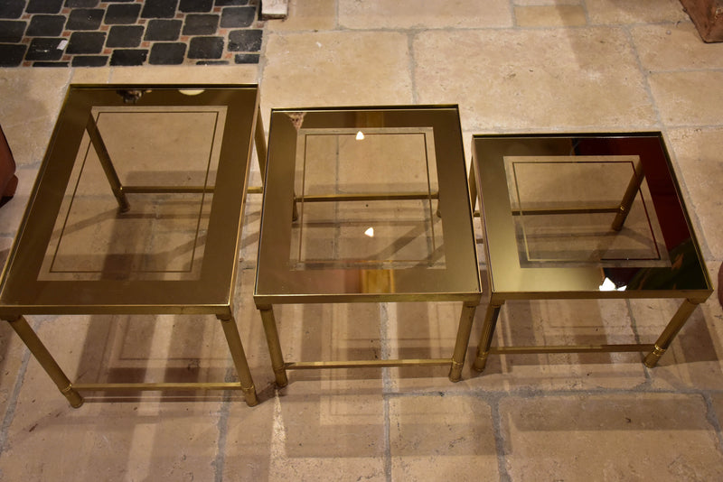 Nesting tables, brass and tinted glass, 1960s - 3