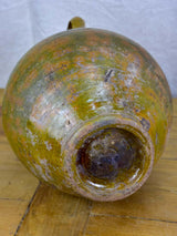 Antique terracotta pot with lid and green glaze