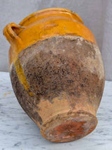 Antique French confit pot with orange glaze 11½"