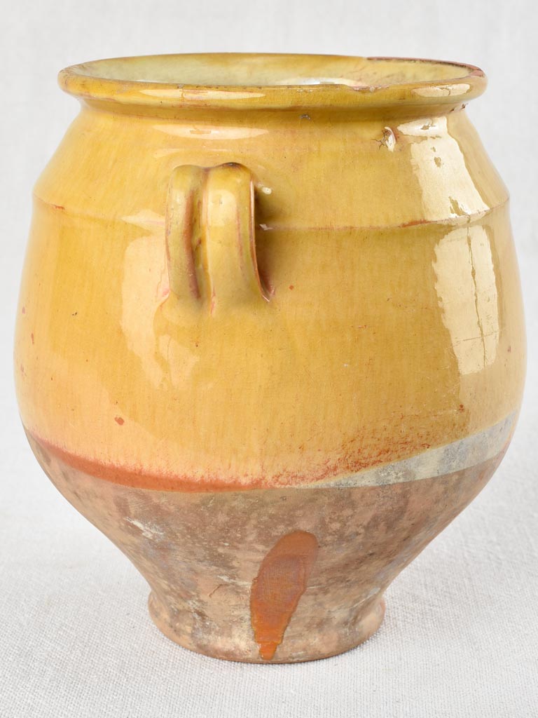 Small antique French confit pot with yellow glaze 7½"