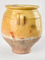 Small antique French confit pot with yellow glaze 7½"