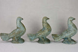 Three vintage French dove sculptures with blue patina