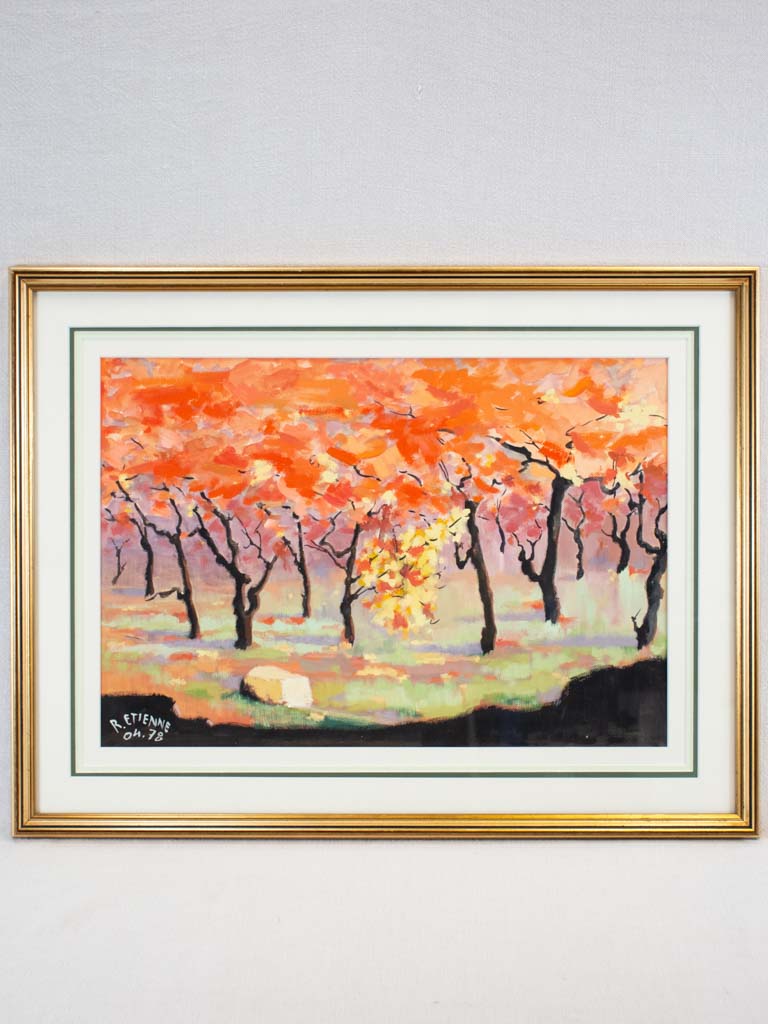 Vibrant 1978 vineyard gouache painting