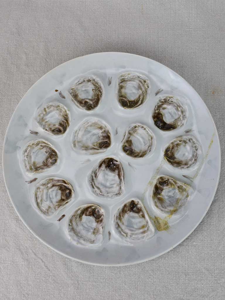 Collection of 10 French oyster plates and platter - hand painted