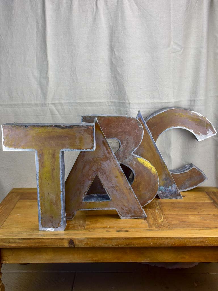 Antique French sign TABAC letters - zinc