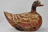 Antique French carved wooden sculpture of a duck with red patina - 1930's