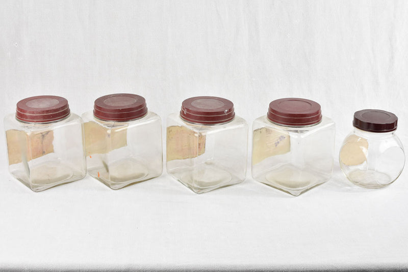 5 glass Viandox containers 8"