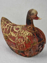 Antique French carved wooden sculpture of a duck with red patina - 1930's