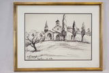 Chapelle Saint Sixte in Eygalières D. Allemand (1906- ?) preliminary sketch in ink 1971 - 18½" x 24"