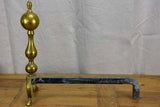 Pair of antique French andirons in brass and iron
