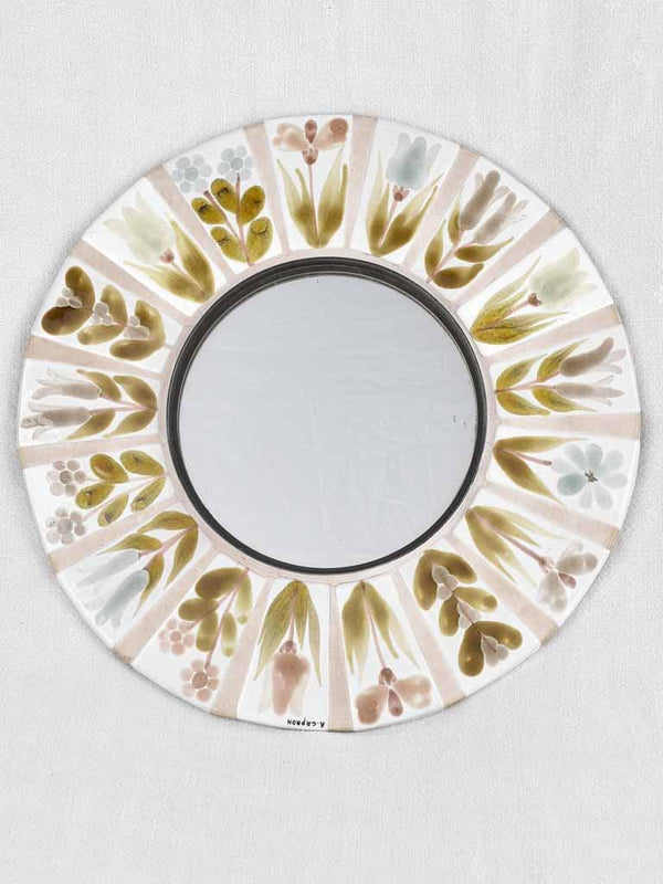 Vintage Hand-Painted Ceramic Round Mirror