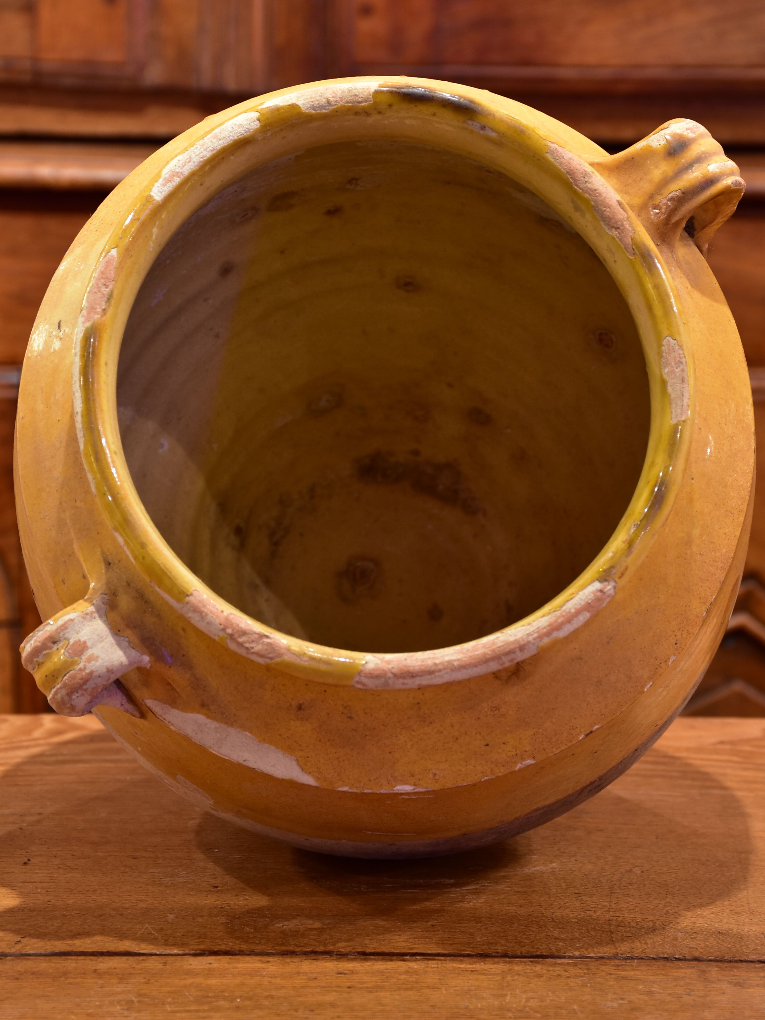 19th century French confit pot with ochre glaze