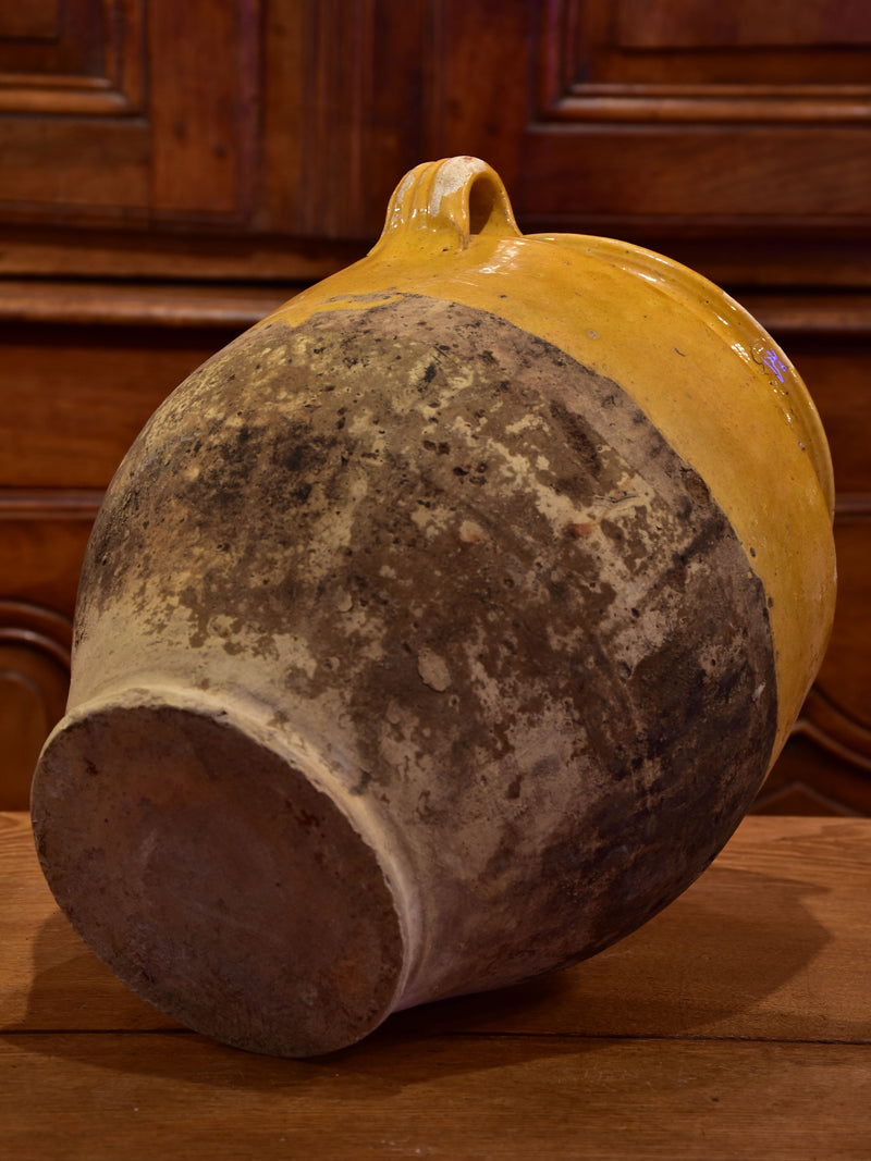19th century French confit pot with ochre glaze