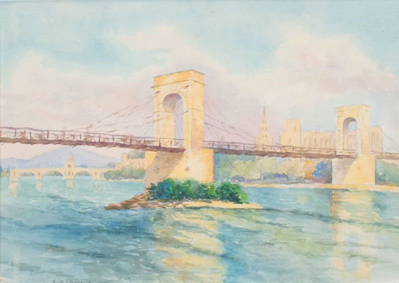 The Rhone River in Avignon with the pont d'Avignon - watercolor 18½" x 22½"