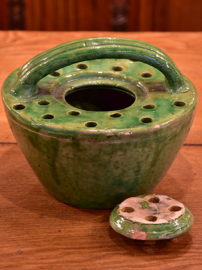 19th century French bed warmer – green glazed