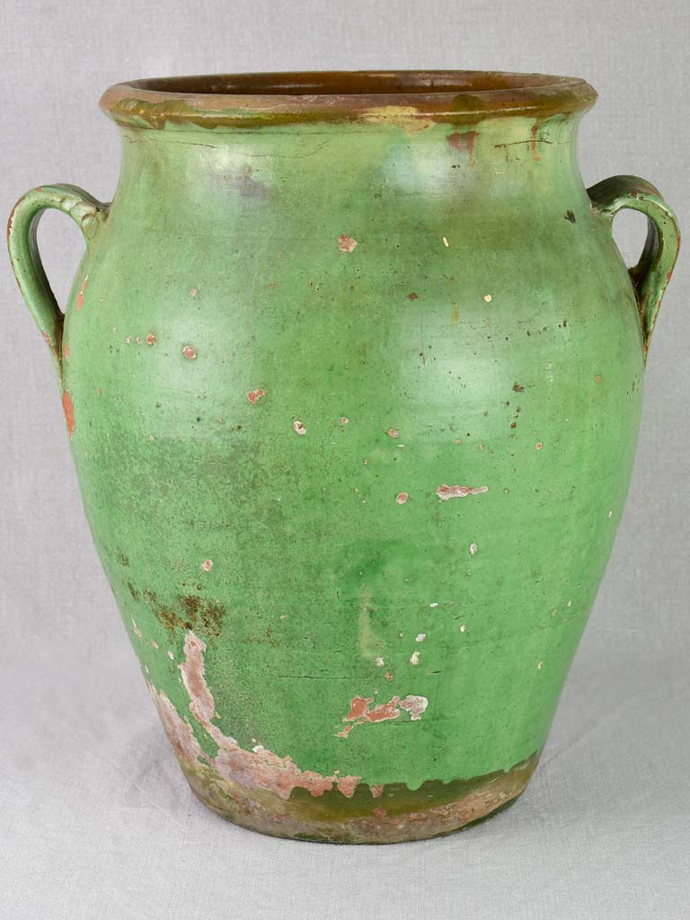 Large 19th Century French preserving pot with green glaze 17¼"