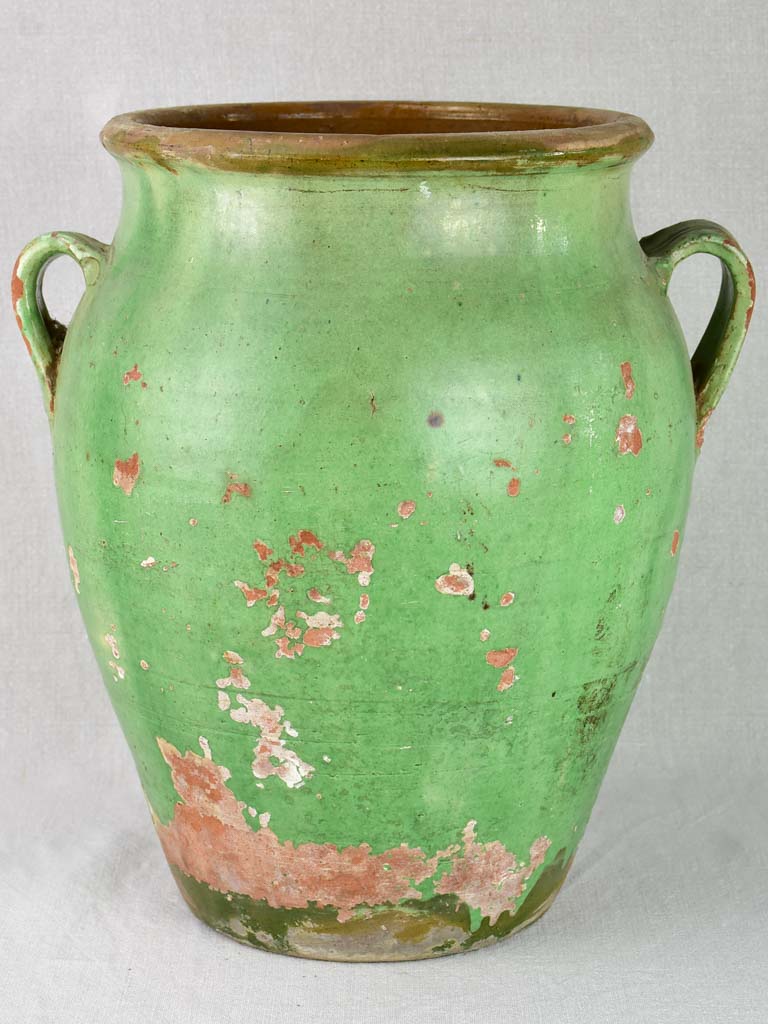 Large 19th Century French preserving pot with green glaze 17¼"