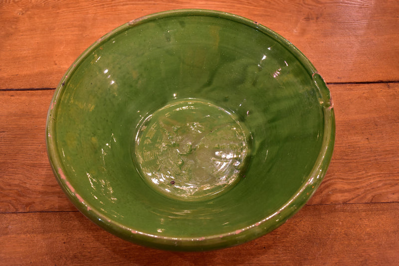 Large green glazed French ceramic bowl from Savoy