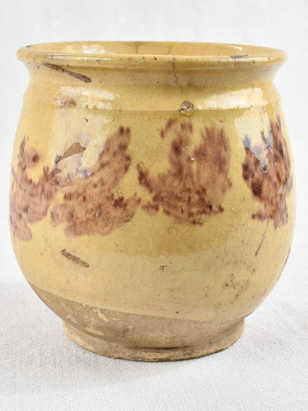 Antique French preserving pot - yellow & brown 6"