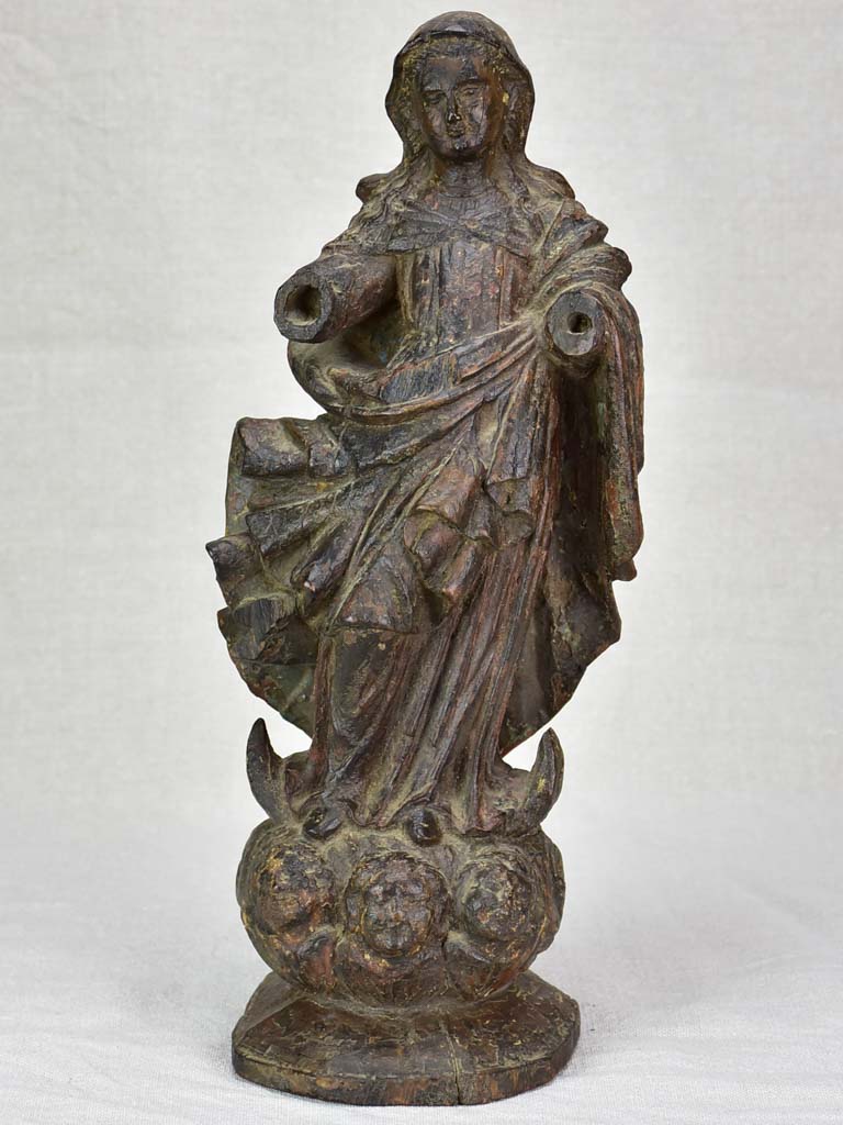 Antique French religious wooden sculpture of the Virgin Mary 16½"