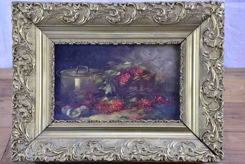Antique French still life painting - redcurrants 18" x 13 ½"