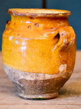 Very small antique French confit pot with yellow glaze