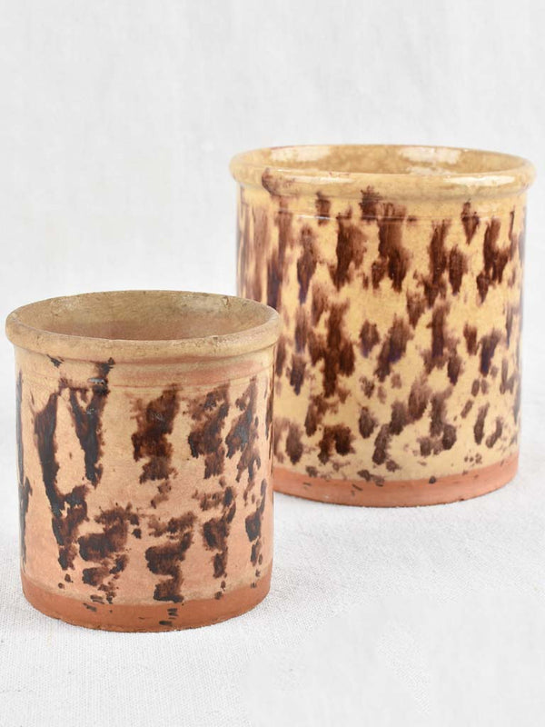 Antique yellow-brown Vallauris ceramic preserving pots