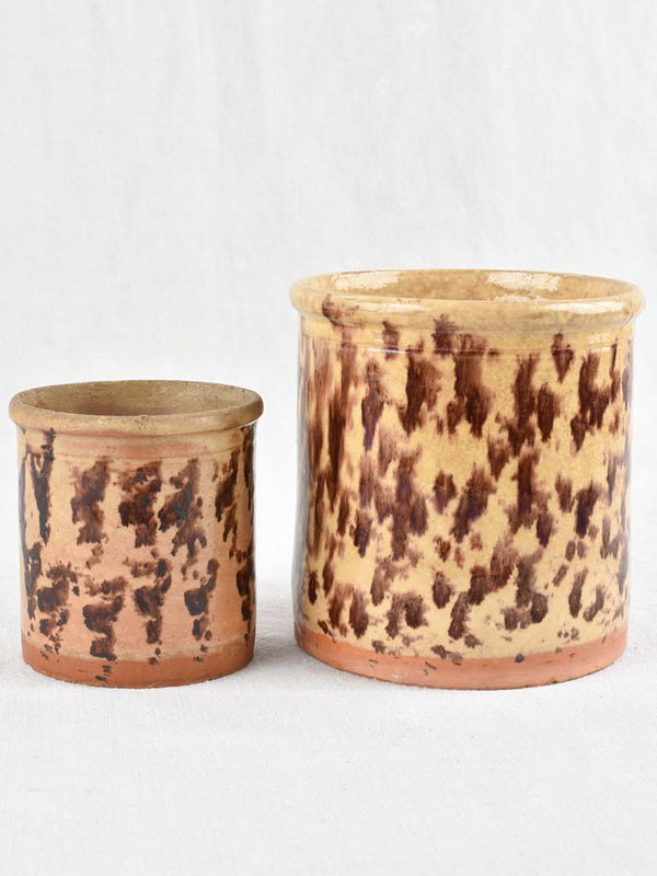 2 x 19th century pots w/ yellow & brown glaze