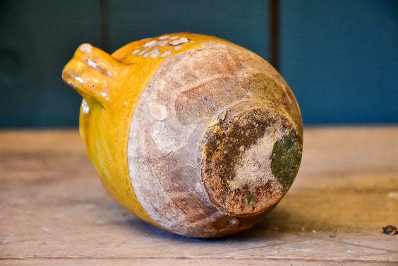 Very small antique French confit pot with yellow glaze