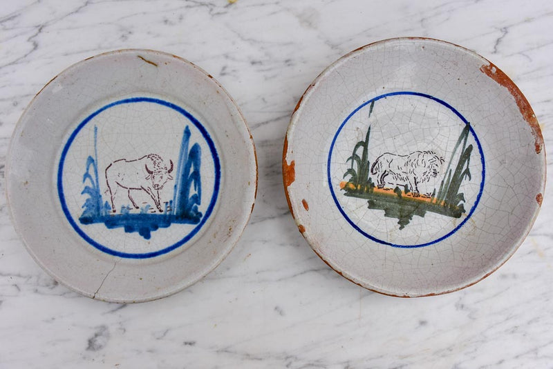 Pair of antique French animal plates - hand painted