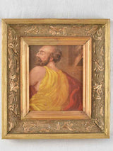 Very small portrait of a man in gilded frame wearing singlet and red blanket 11½" x 12¼"