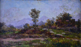 Small antique French landscape painting by Jean-Baptiste Baudin, 1904. 12 ½ x 9""