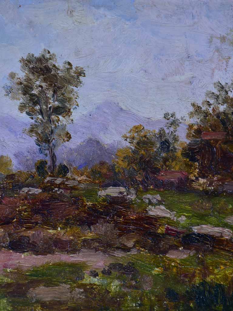 Small antique French landscape painting by Jean-Baptiste Baudin, 1904. 12 ½ x 9""