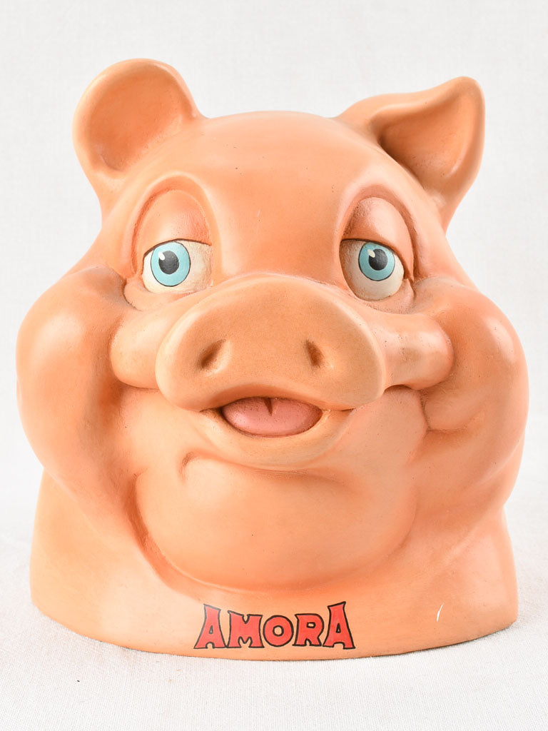 Vintage Plaster Amora Pig Sculpture