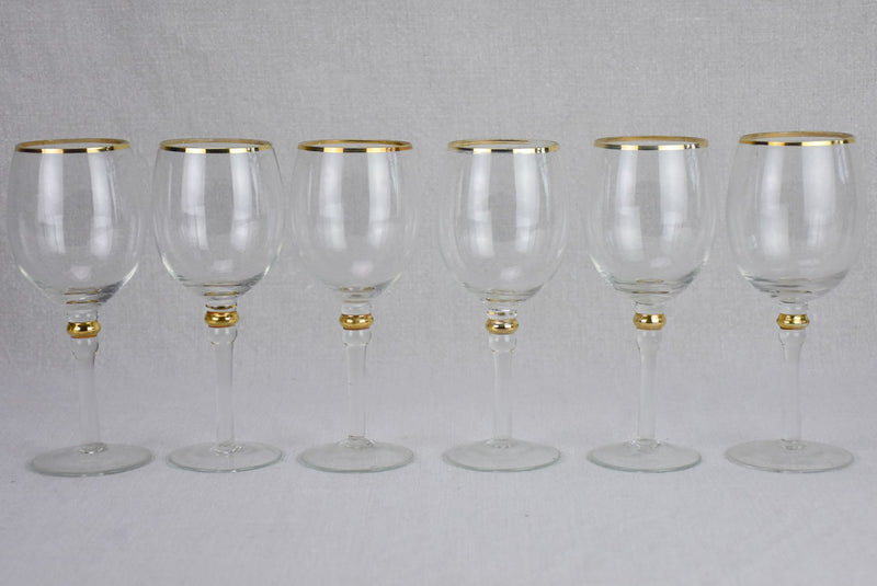 Set of 6 antique wine glasses with gold trim - crystal
