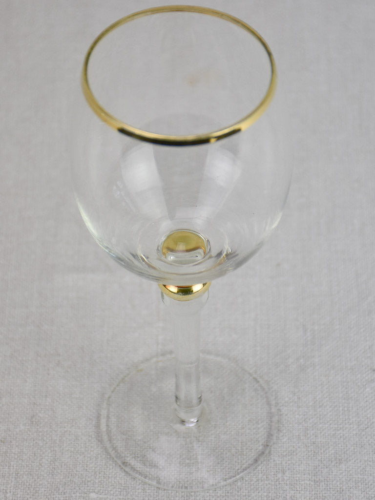 Set of 6 antique wine glasses with gold trim - crystal