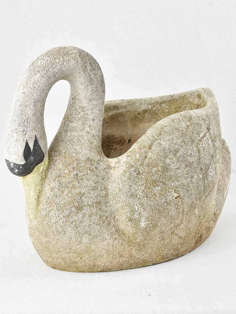 Vintage concrete swan planter with painted face and beak