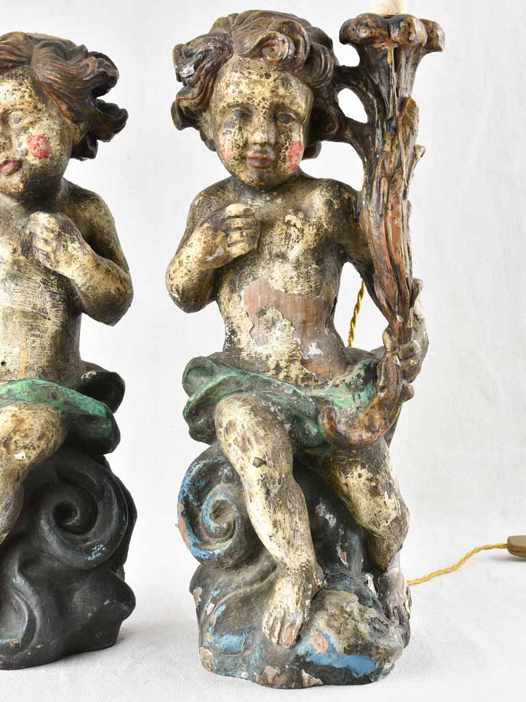 Pair of antique Italian angel table lamps 27½"