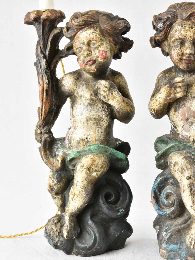 Pair of antique Italian angel table lamps 27½"